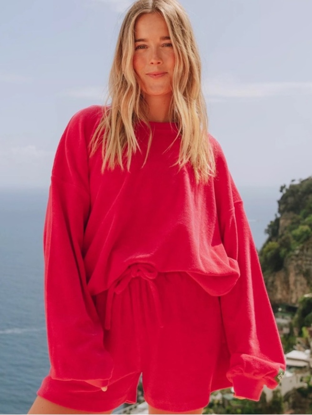 Daily Drills Oversized Terry Crew Sweatshirt in Hot Pink